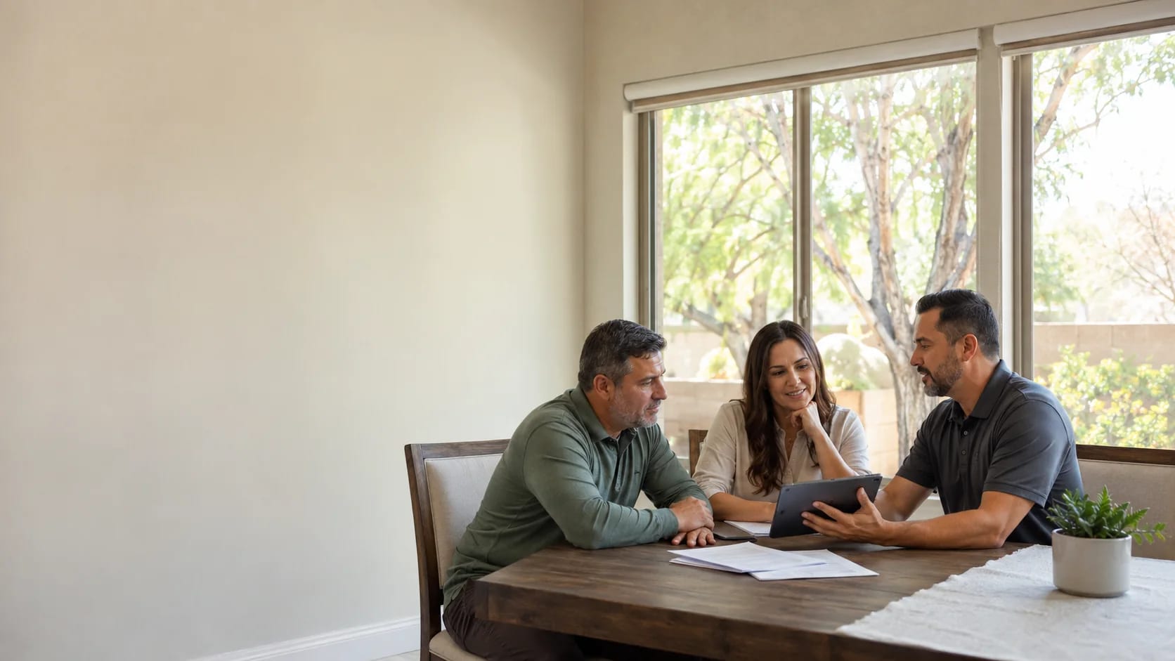 Renmark consultant discussing project and financing documents with homeowners