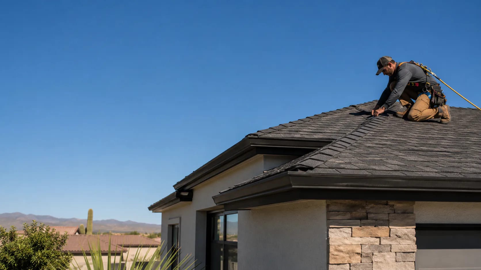 Roofing professional working on an Arizona home