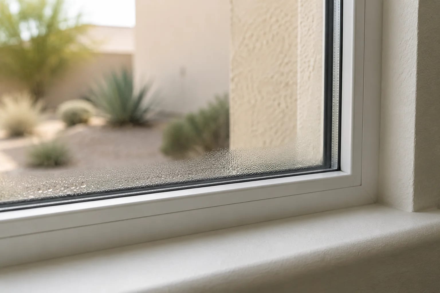 Light condensation along the lower edge of insulated residential glass