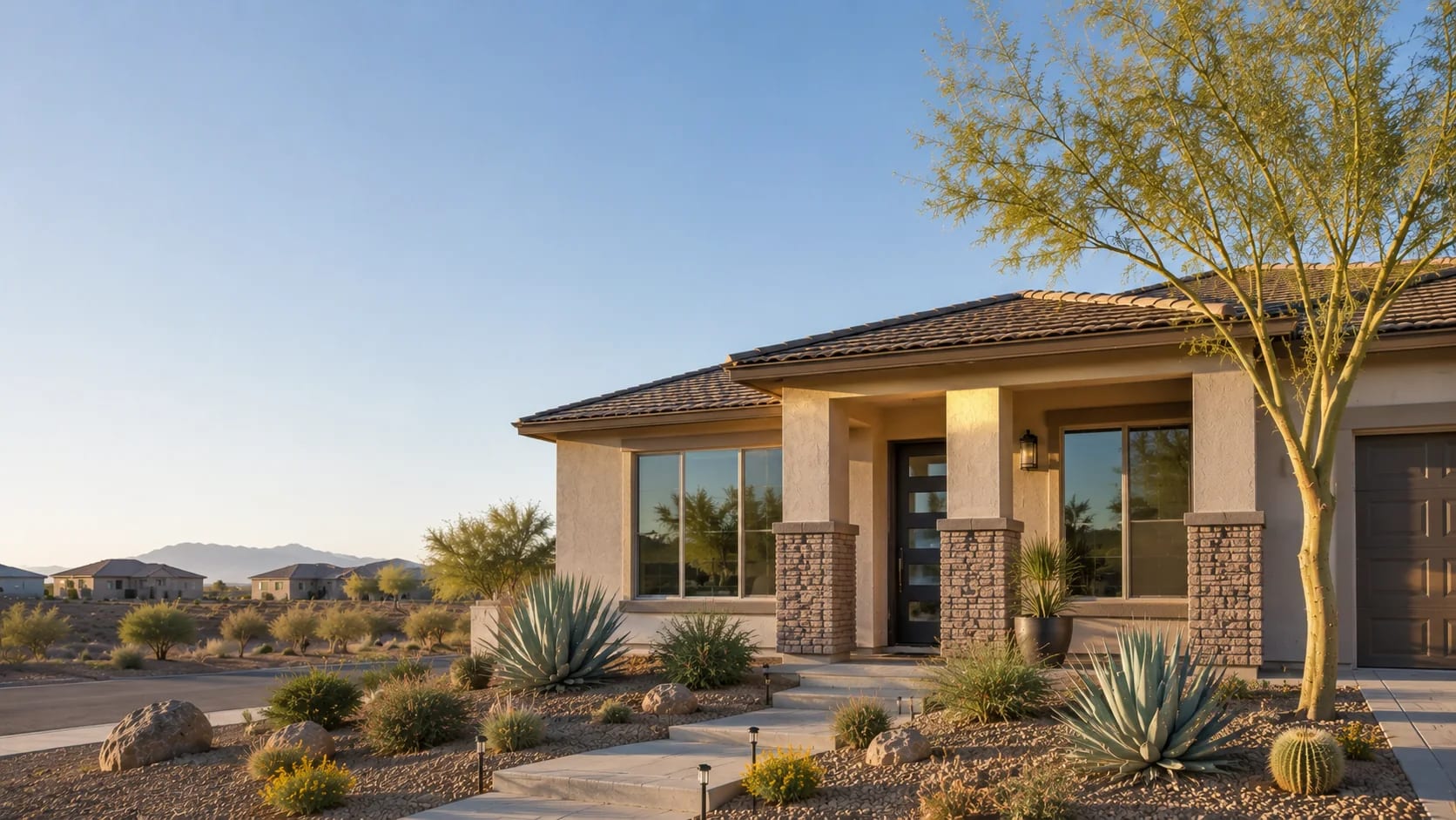 Single-story Casa Grande, Arizona home with a covered entry and desert landscaping