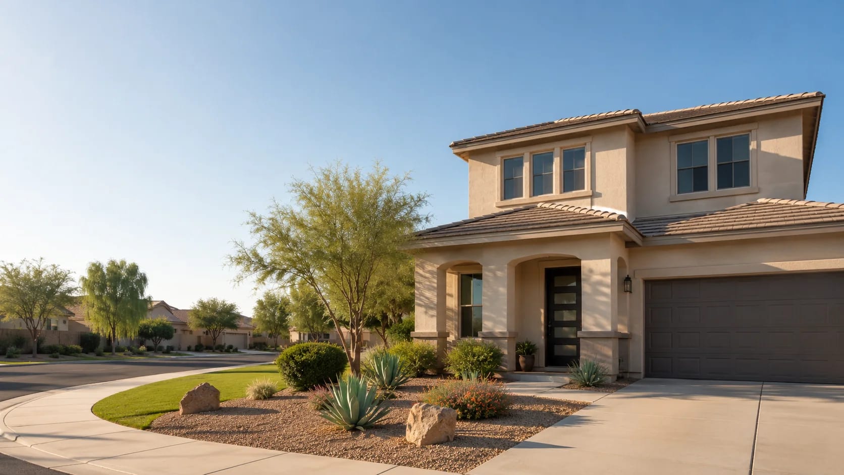 Two-story Chandler, Arizona home with updated windows, entry door, and tile roof