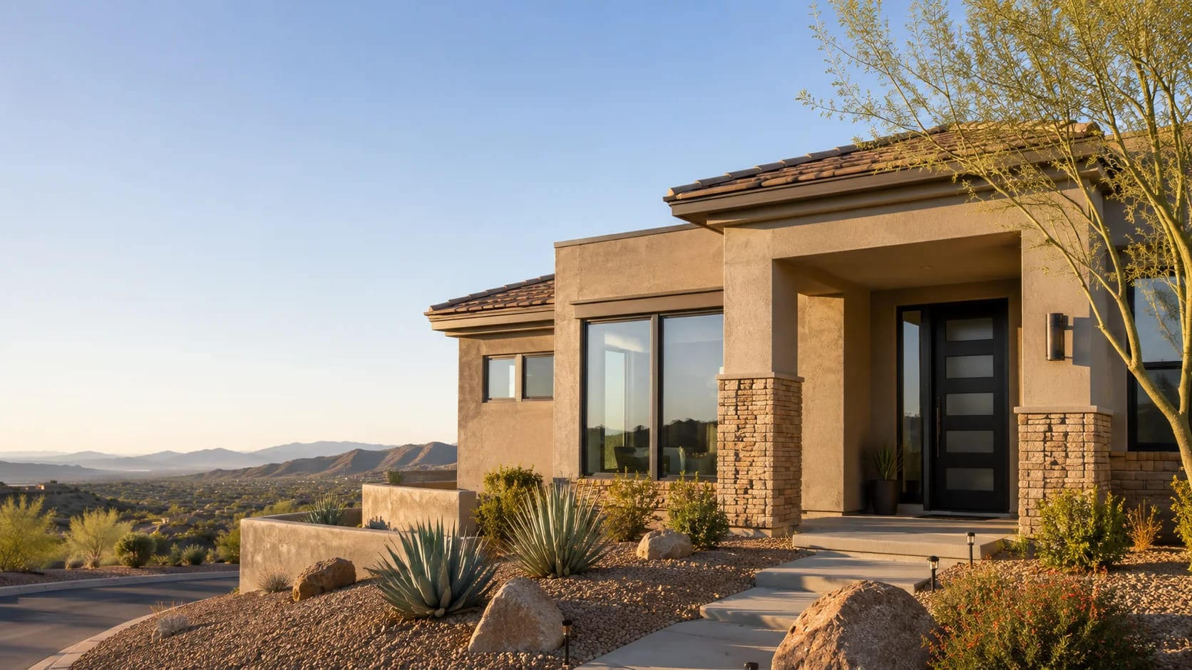 Contemporary Fountain Hills, Arizona home with desert landscaping and mountain views